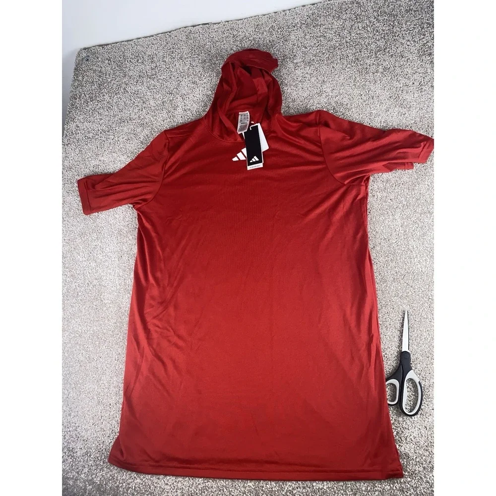 Adidas Aero Ready Short Sleeve Hoodie Pullover Mens LT (LT2) Red Performance Gym